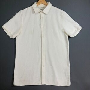 Larsson & Co Premium Camp Shirt Mens Small Ivory Textured Short Sleeve Button Up